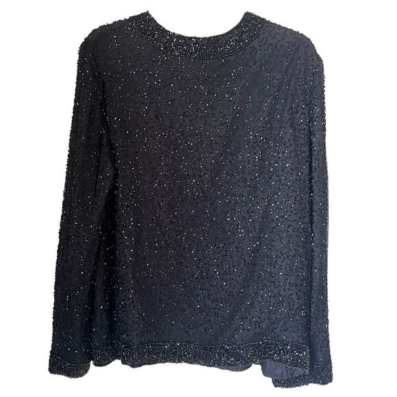 Laurence Kasar Women’s Vintage Sequin Beaded 100% Silk Black Evening Jacket  L - Picture 6 of 9
